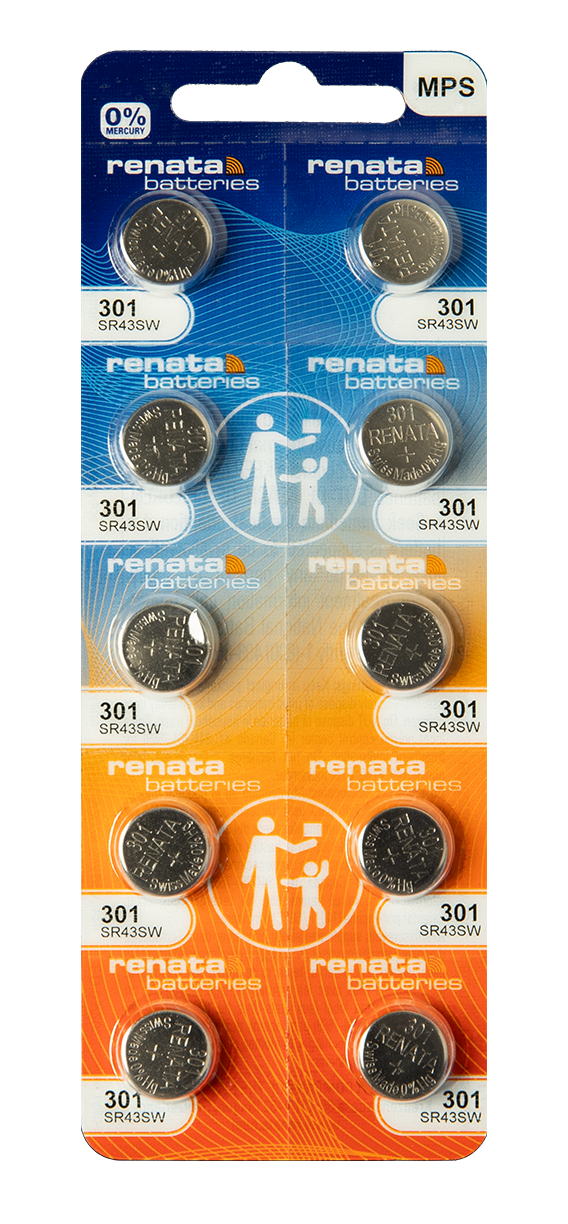 Renata: Renata Silver Oxide Battery, 301, SR1142SW, SR43, 11.6mm x 4.2mm - Strip of 10 - Renata
