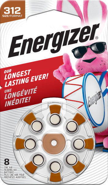 Hearing Aid Batteries: Energizer Zinc Battery, 312, 7.9mm x 3.6mm, 8 Pieces - Energizer