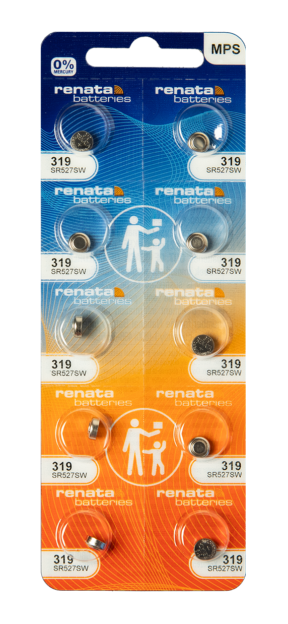 Renata: Renata Silver Oxide Battery, 319, SR527SW, SR64, 5.8mm x 2.7mm - Strip of 10 - Renata