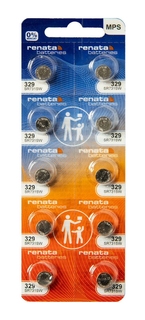 Renata: Renata Silver Oxide Battery, 329, SR731SW, 7.9mm x 3.1mm - Strip of 10 - Renata