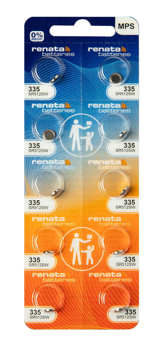 Renata: Renata Silver Oxide Battery, 335, SR512SW, 5.8mm x 1.25mm - Strip of 10 - Renata