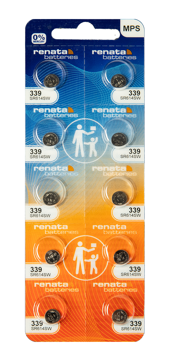Renata: Renata Silver Oxide Battery, 339, SR416SW, 6.8mm x 1.45mm - Strip of 10 - Renata