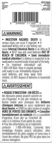 Energizer: Energizer Silver Oxide Battery, 357/303 - Strip of 5 - Energizer