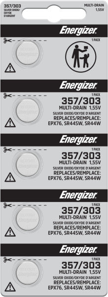 Energizer Silver Oxide Battery, 357/303 - Strip of 5