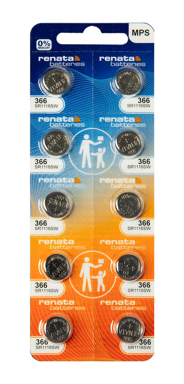 Renata: Renata Silver Oxide Battery, 366, SR1116SW, 11.6mm x 1.65mm - Strip of 10 - Renata