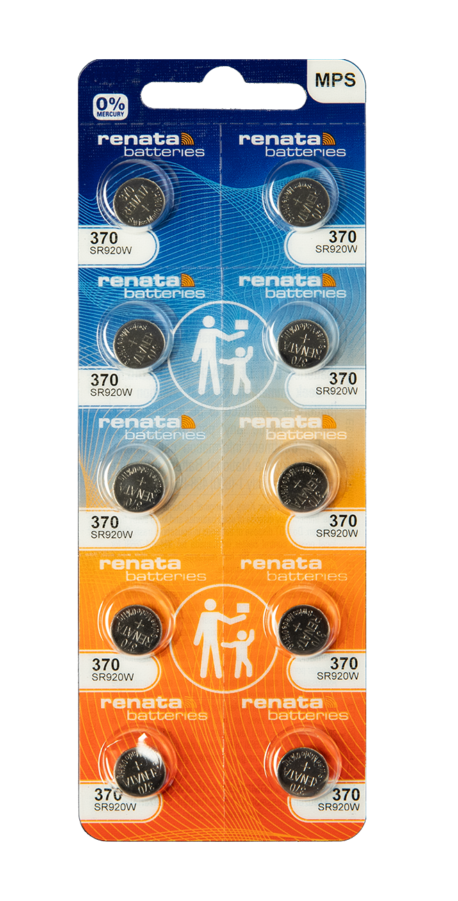 Renata Silver Oxide Battery, 370, SR920W, SR69, 9.5mm x 2.05mm - Strip of 10