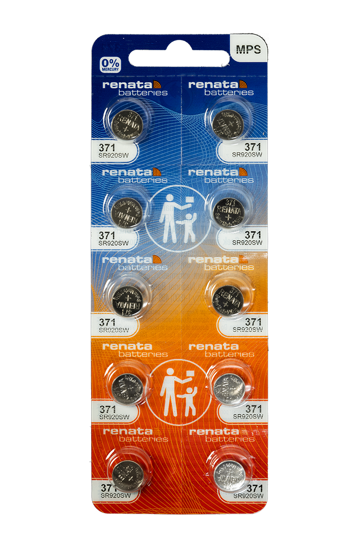 Renata Silver Oxide Battery, 371, SR920SW, SR69, 9.5mm x 2.05mm - Strip of 10
