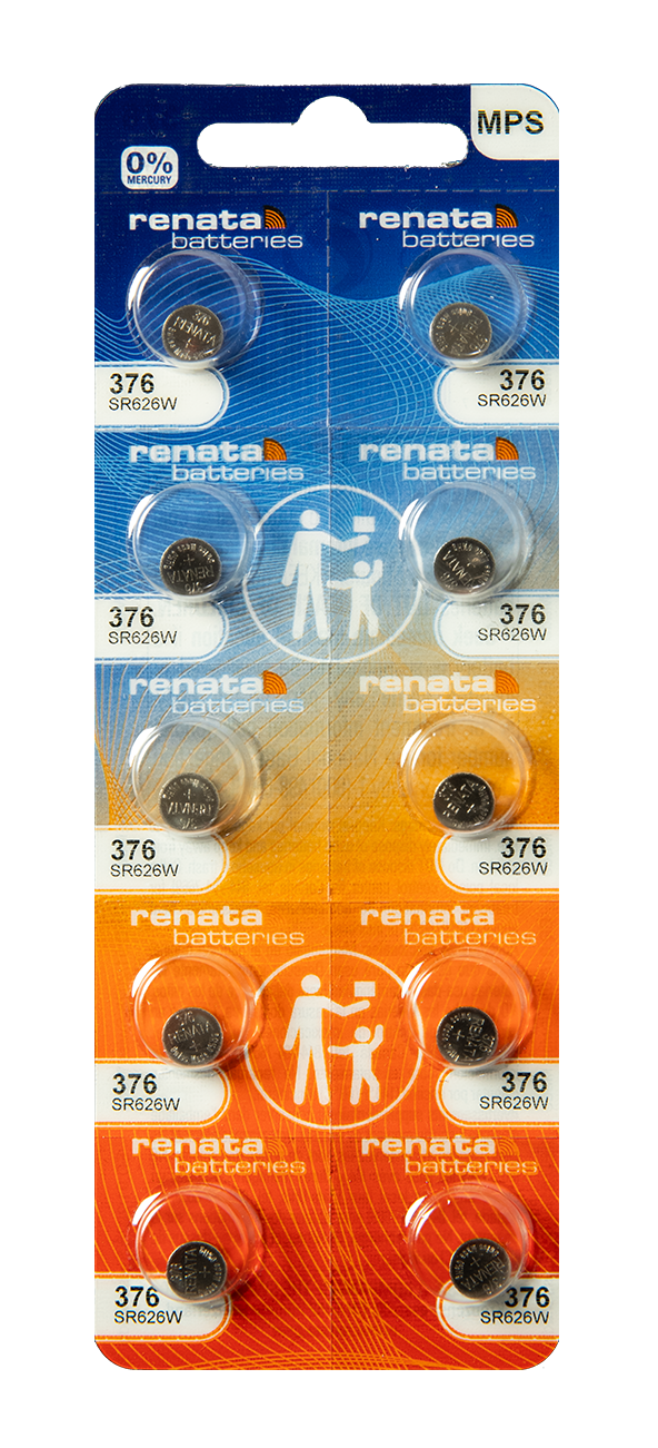 Renata: Renata Silver Oxide Battery, 376, SR626W, SR66, 6.8mm x 2.6mm - Strip of 10 - Renata