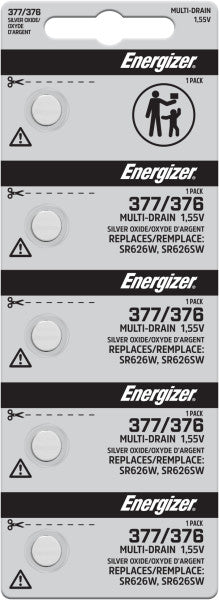 Energizer Silver Oxide Battery, 377/376 - Strip of 5