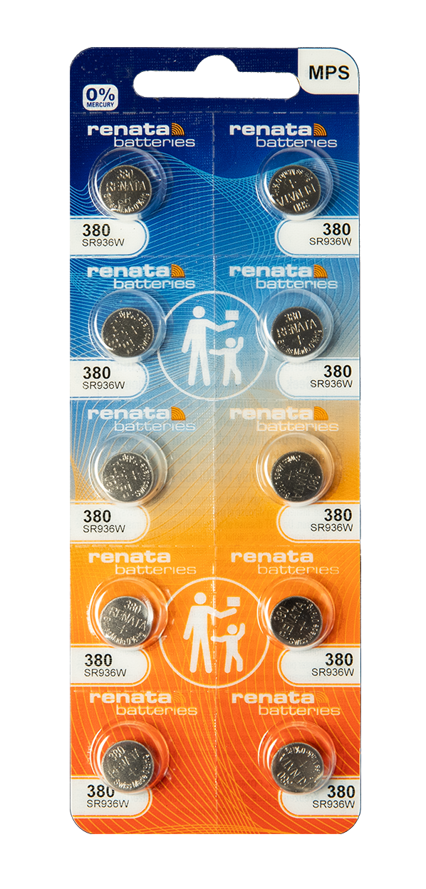 Renata: Renata Silver Oxide Battery, 380, SR936W, 9.5mm x 3.6mm - Strip of 10 - Renata