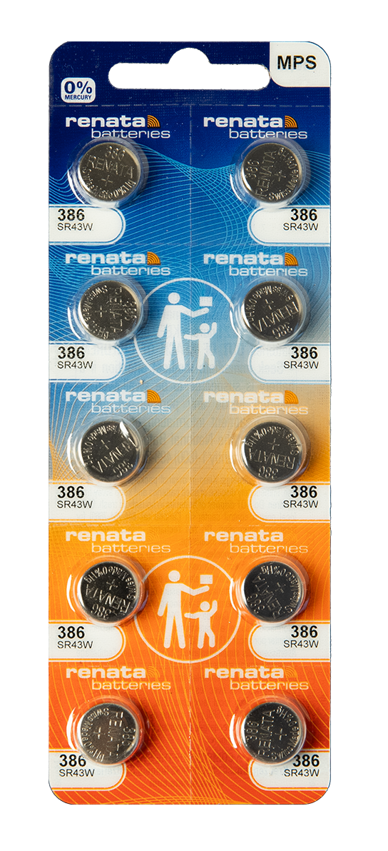Renata: Renata Silver Oxide Battery, 386, SR1142W, SR43, 11.6mm x 4.2mm - Strip of 10 - Renata