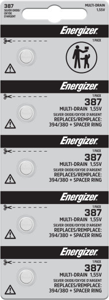 Energizer Silver Oxide Battery, 387S - Strip of 5