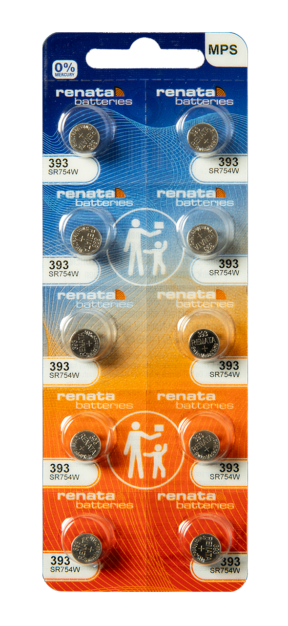 Renata Silver Oxide Battery, 393, SR754W, SR48, 7.9mm x 5.4mm