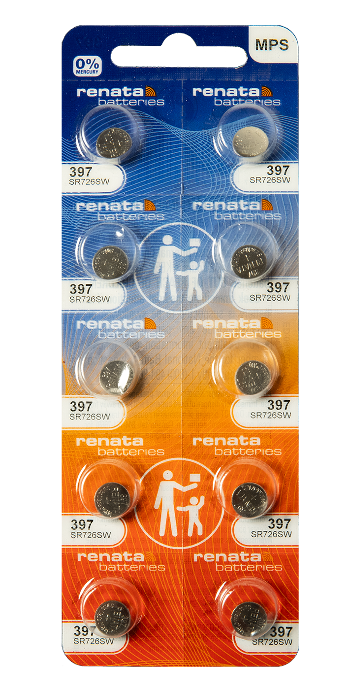 Renata Silver Oxide Battery, 397, SR726SW, SR59, 7.9mm x 2.6mm
