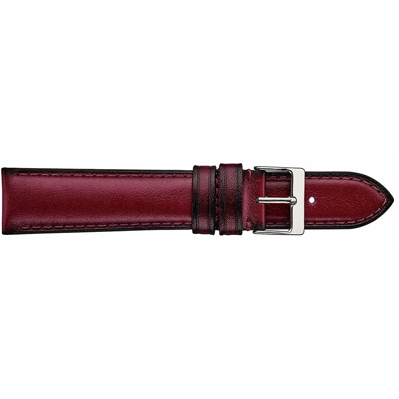 Padded Stitched Leather Watch Band, Burgundy, 20mm, 80 x 120mm