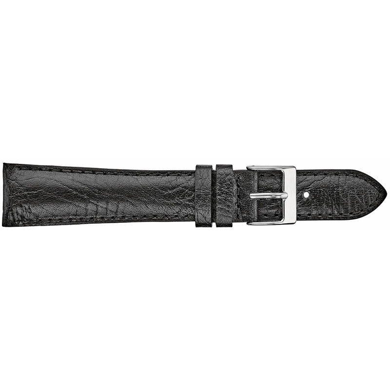 Padded Stitched Leather Watch Band, Black, 22mm, 3-4mm Taper