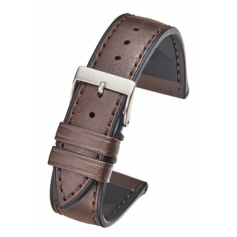 Padded Stitched Watch Band, Dark Brown, 20mm
