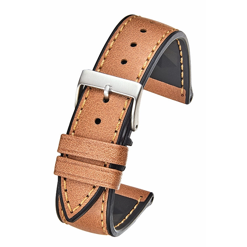 Padded Stitched Watch Band, Beige, 22mm