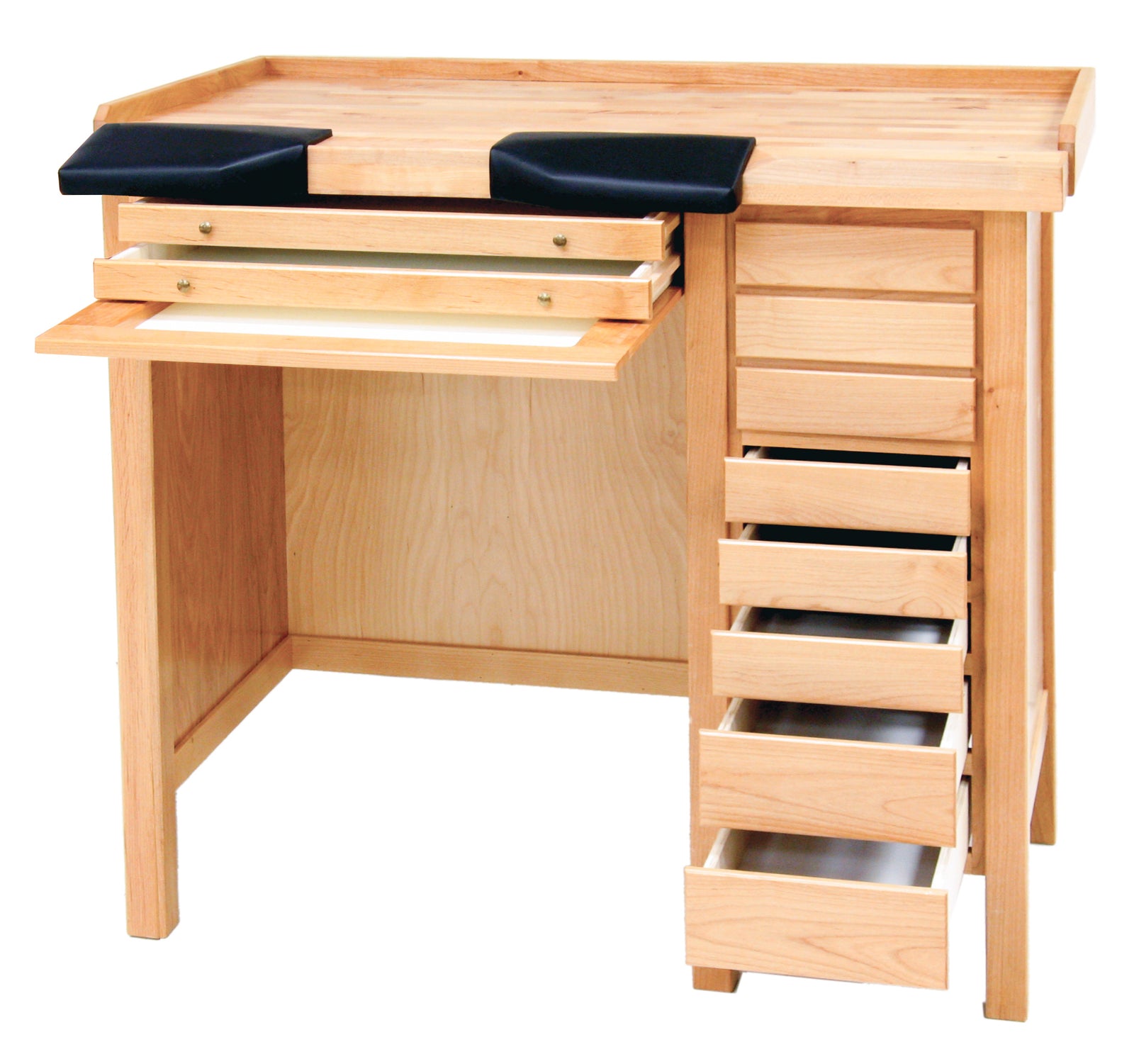 Watchmaker's Benches: Watchmaker's Bench, Single Bank, Oak, Fixed Armrests, USA - Jules Borel