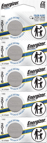 Energizer Lithium Battery, CR2016, 20.0mm x 1.6mm - Strip of 5