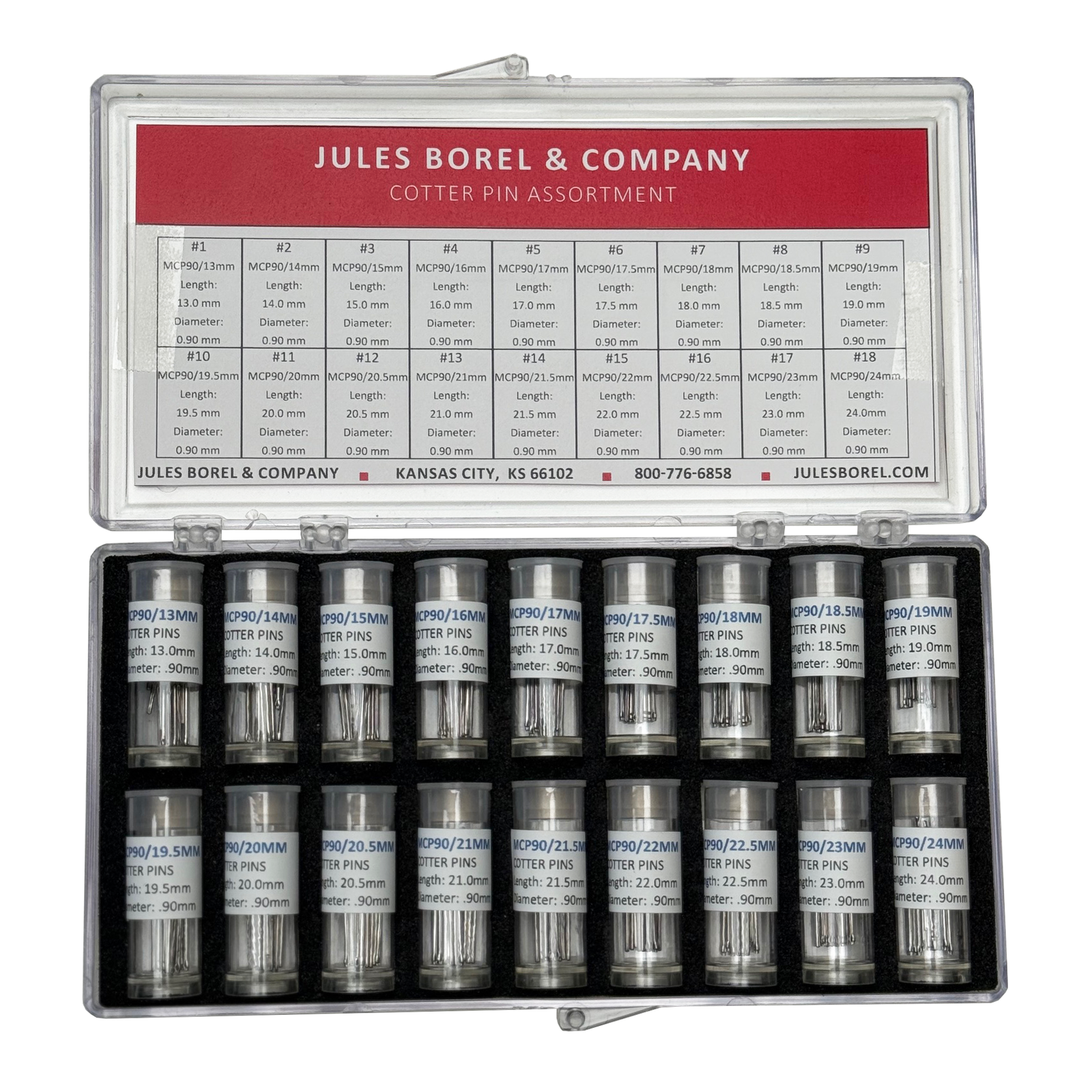 Band Pin Assortments: Cotter Pin Assortment, Diameter 0.90mm, 216 Pieces - Jules Borel