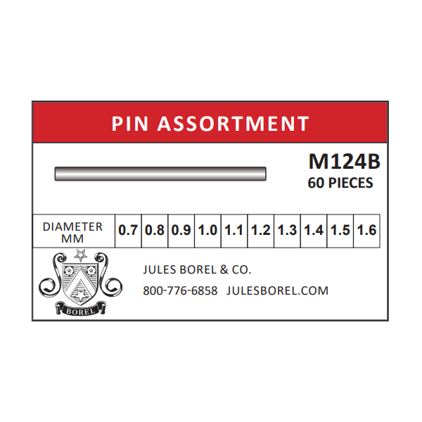 Band Pin Assortments: Band Pin Assortment, Diameters: 0.70-1.60mm, 60 Pieces - Jules Borel