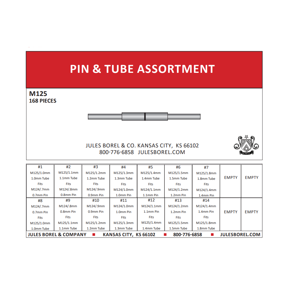 Band Pin Assortments: Tube and Pin Assortment, 168 Pieces - Jules Borel