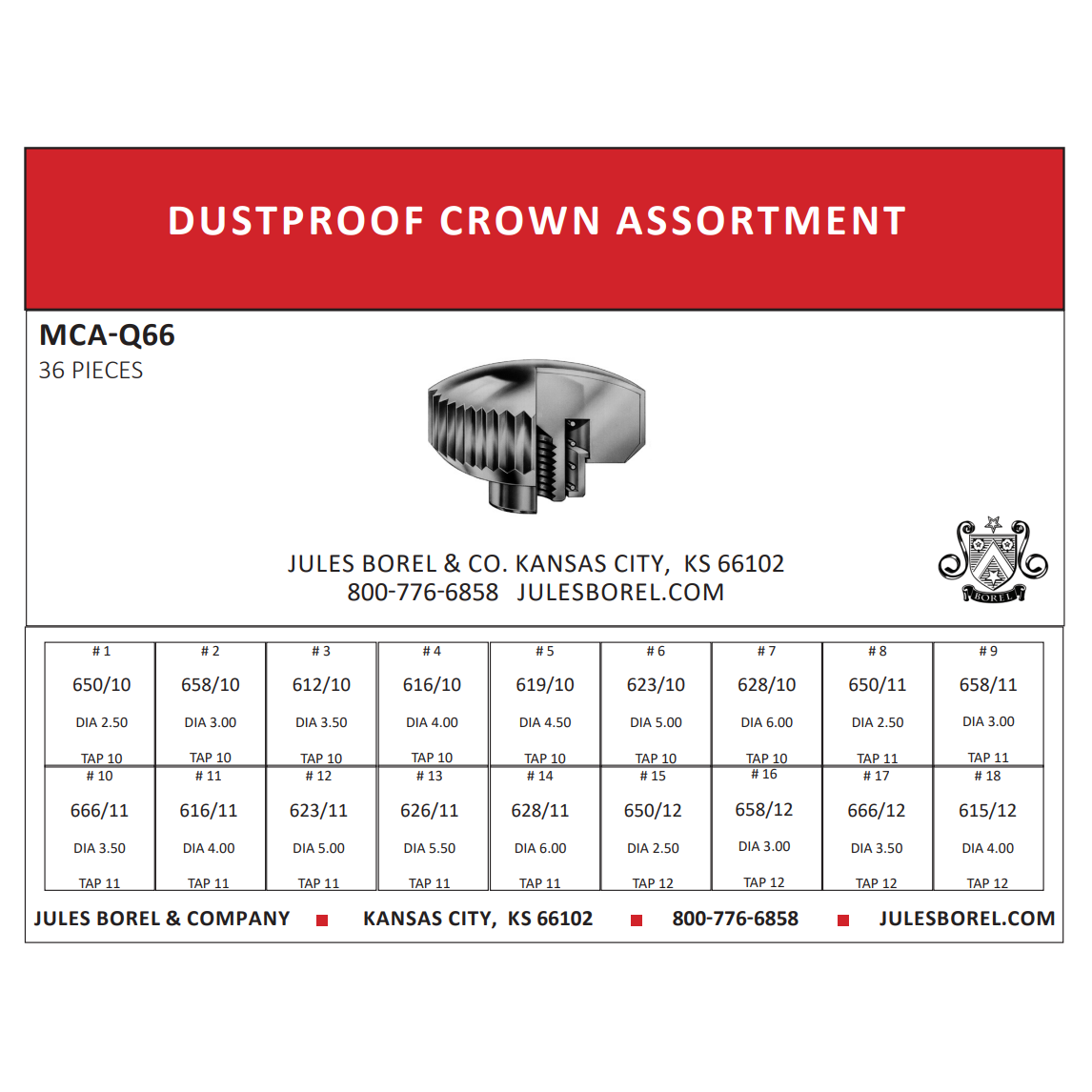 Crown Assortments: Dustproof Crown Assortment, 36 Pieces - Jules Borel