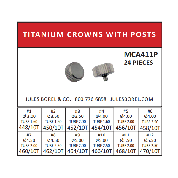 Crown Assortments: Titanium Crown Assortment with Posts, 24 Pieces - Jules Borel