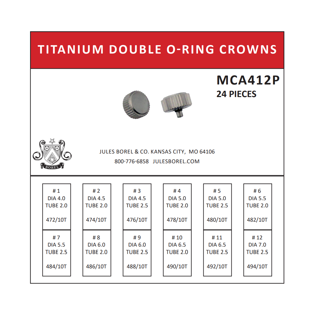Crown Assortments: Titanium Crown Assortment with Posts, 24 Pieces - MCA412P - Jules Borel