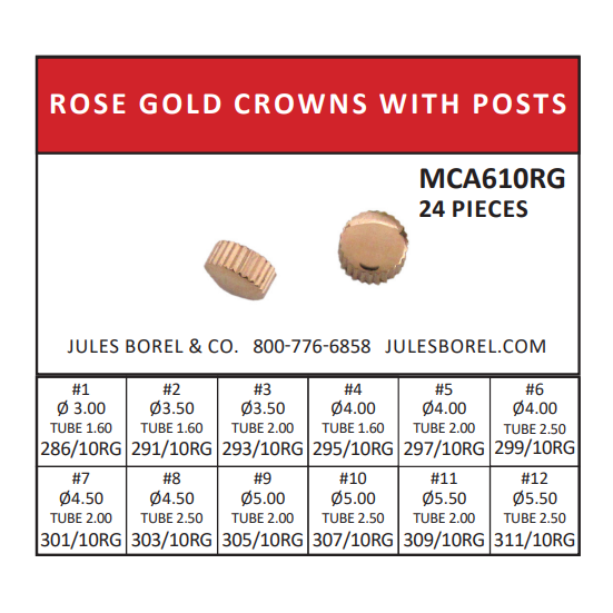Crown Assortments: Rose Gold Crown Assortment with Posts, 24 Pieces - MCA610RG - Jules Borel