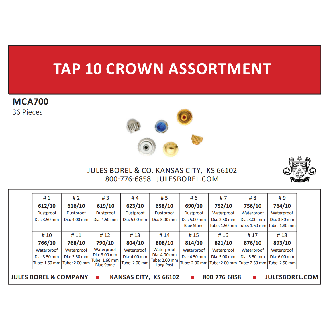 Crown Assortments: Tap 10 Crown Assortment - MCA700 - Jules Borel