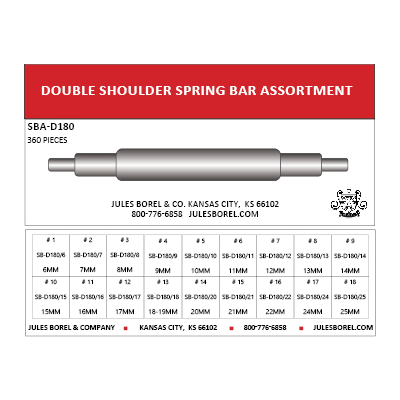 Spring Bar Assortments: Double Shoulder Spring Bars, 1.80mm, 6–25mm Lug Sizes, 360 Pieces - Jules Borel