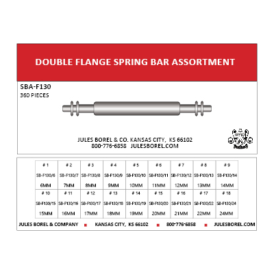 Spring Bar Assortments: Double Flange Spring Bars, 1.30mm, 6–24mm Lug Sizes, 360 Pieces - Jules Borel