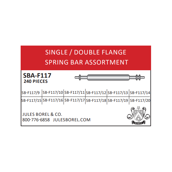 Spring Bar Assortments: Single/Double Flange Spring Bars, 1.17mm, 9–20mm Lug Sizes, 240 Pieces - Jules Borel