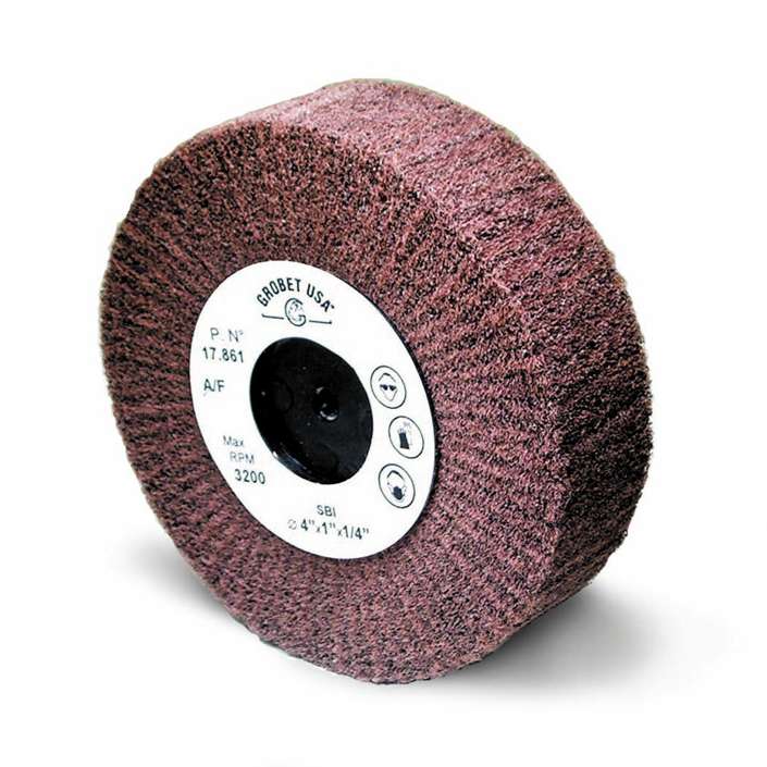Flap Wheel: Aluminum Oxide Flap Wheel, Extra Fine, Diameter 4", Width 1" - Grobet