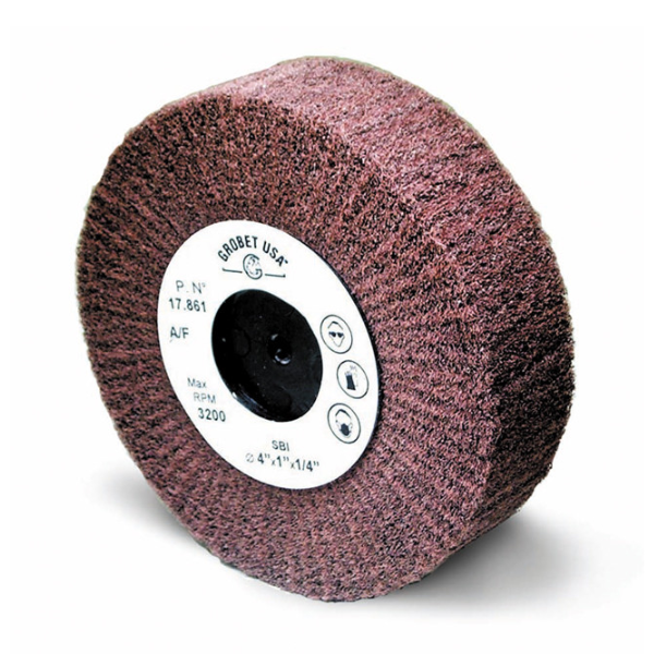 Flap Wheel: Aluminum Oxide Flap Wheel, Coarse, Diameter 4", Width 1" - Grobet