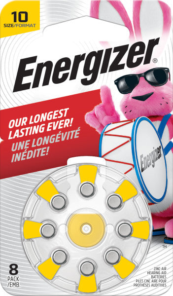 Hearing Aid Batteries: Energizer Zinc Battery, 10, 5.8mm x 3.6mm, 8 Pieces - Energizer