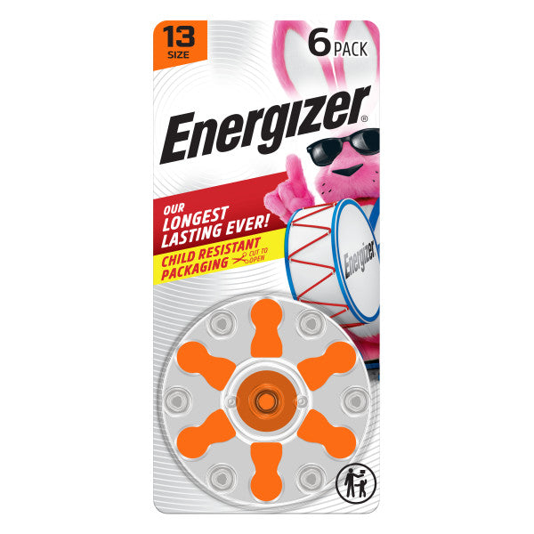 Hearing Aid Batteries: Energizer Zinc Battery, 13, 7.9mm x 5.4mm, 6 Pieces - Energizer