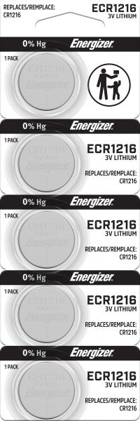 Energizer Lithium Battery, CR1216, 12.5mm x 1.6mm - Strip of 5