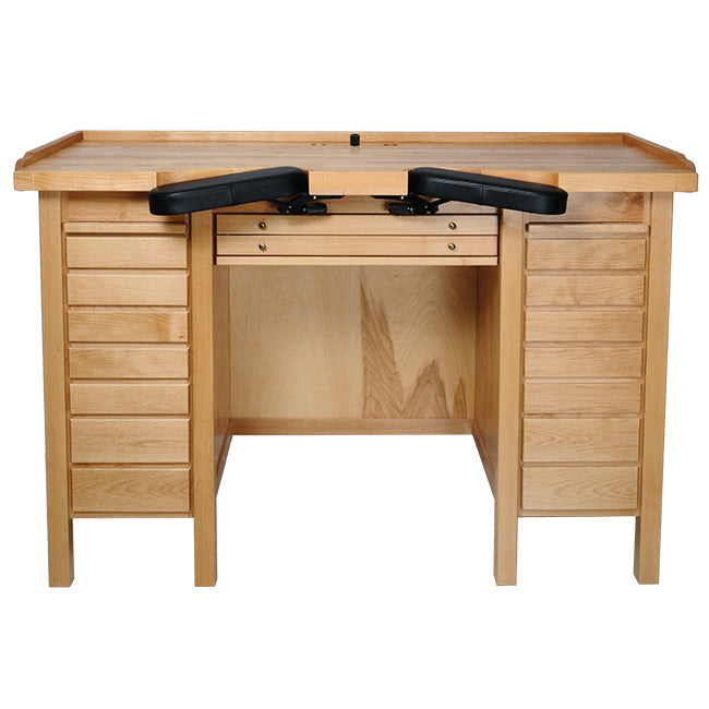 Watchmaker's Benches: Watchmaker's Bench, Double Bank, Oak, Adjustable Armrests, USA - Jules Borel
