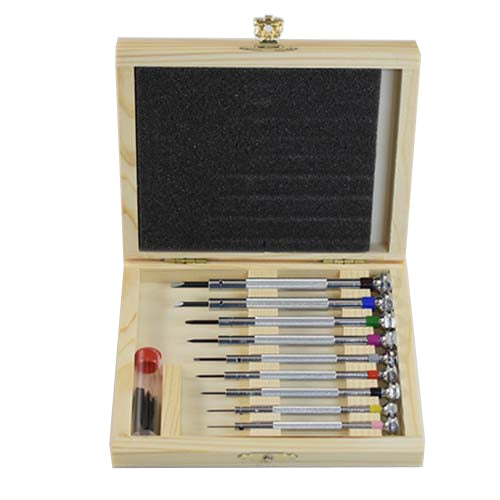 Screwdriver Assortments: EuroTool Screwdrivers in Wooden Box, Set of 9 - EuroTool