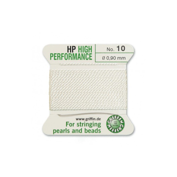 High Performance Bead Cord: White High Performance Bead Cord, 0.90mm - 400-10HP - Jules Borel