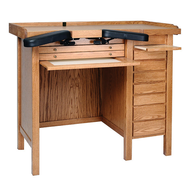 Watchmaker&#39;s Bench, Single Bank, Oak, Adjustable Armrests, USA