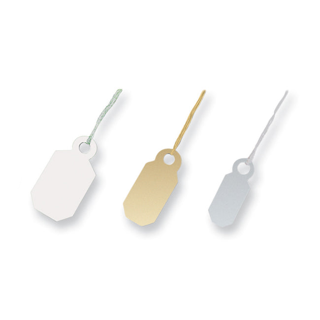 Plastic Tags: Gold String Tags, 5/16 x 3/4, 100 Pieces - TA9083C - Jules Borel