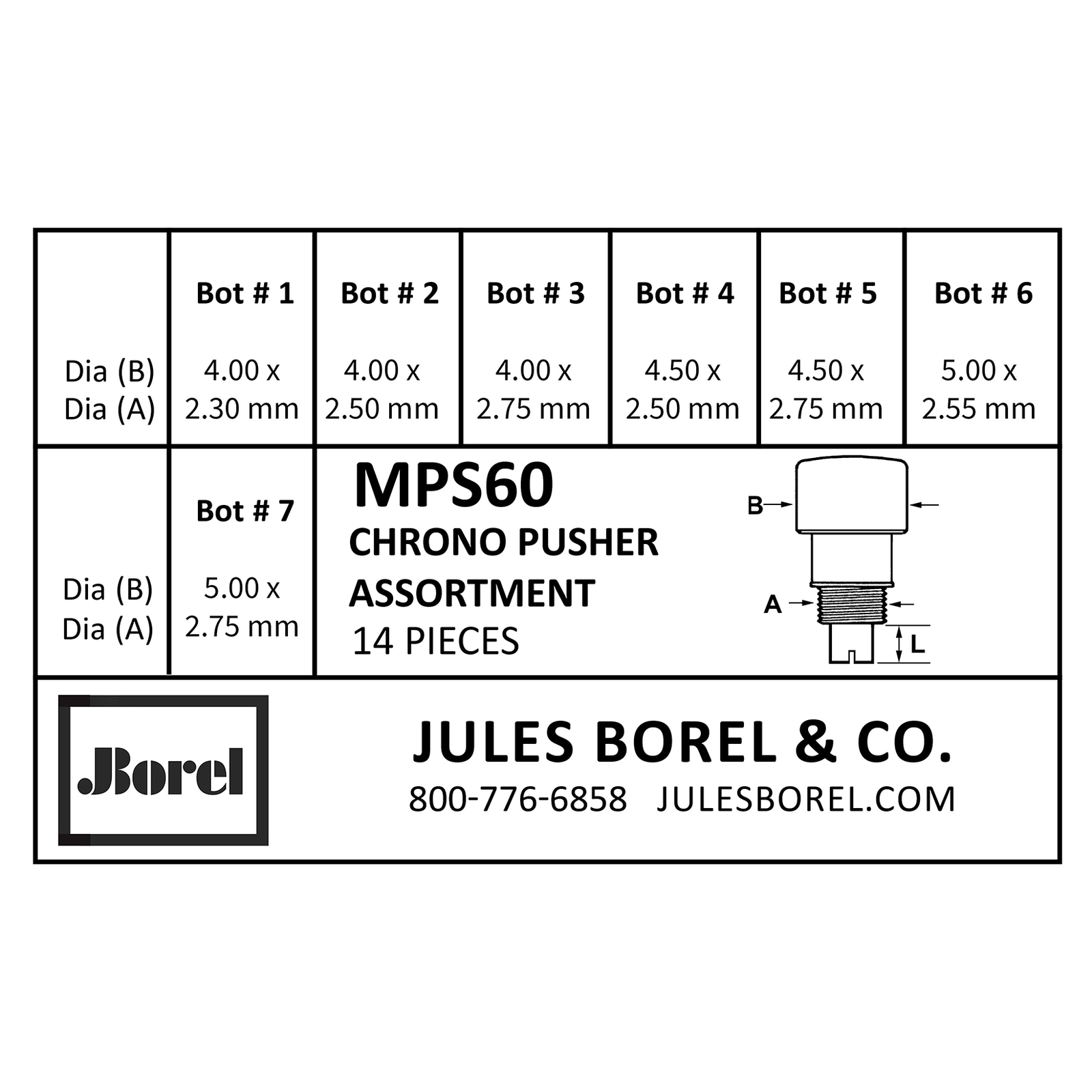 Crown Assortments: Chrono Pusher Assortment, Screw-On, 14 Pieces - MPS60 - Jules Borel