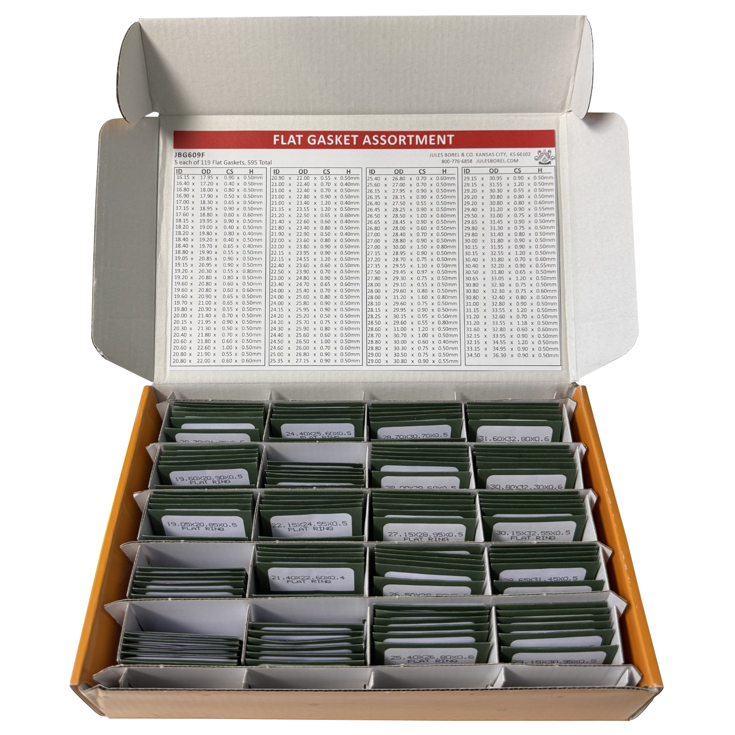 Gasket Assortments: Flat Gasket Assortment, 595 Pieces - JBG609F - Jules Borel