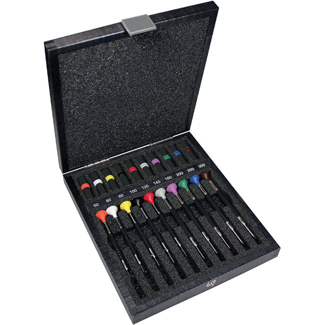 bergeon-6899-a10-assortment-of-10-screwdrivers-with-spare-blades-in-plastic-tubes-in-wooden-case