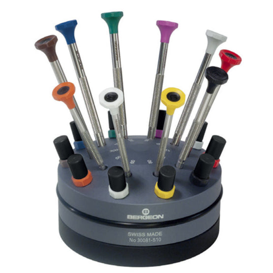 bergeon-30081-s10-rotating-stand-with-10-screwdrivers-coloured-slots-for-spare-blades